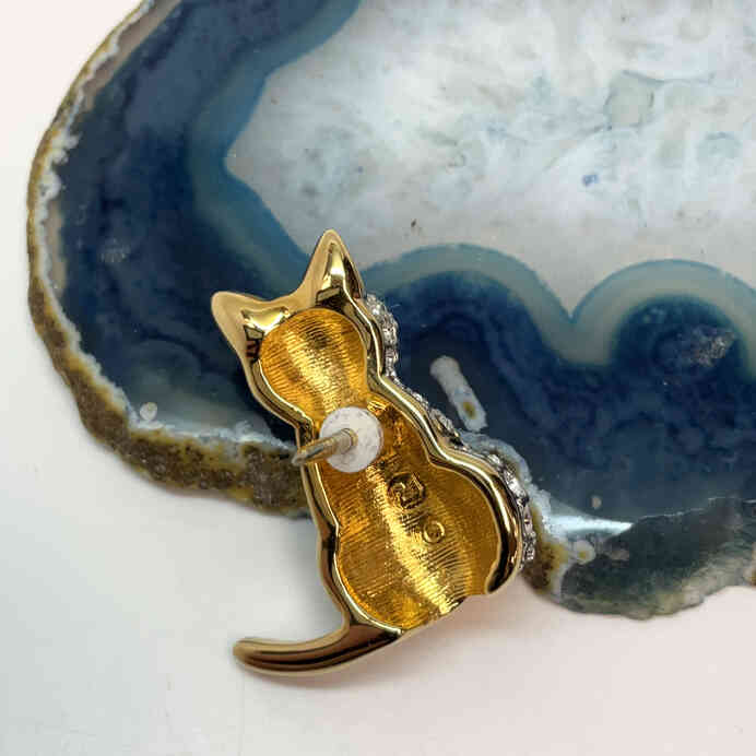 Designer Swarovski Gold-Tone Clear Rhinestone Cat Brooch