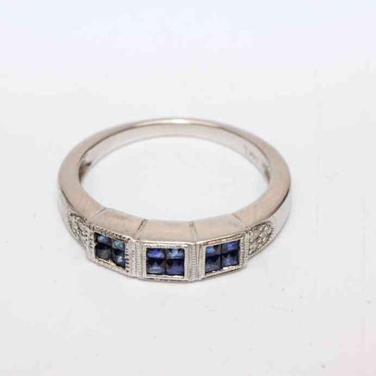 Blue spinel and Diamond 14K white gold Art Deco band