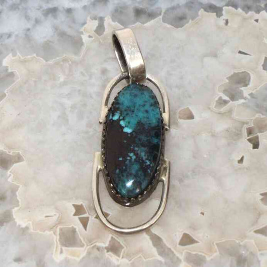 Azurite pendant sterling silver signed by Navajo artist J.Manuelito