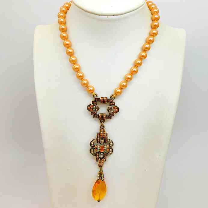 Champagne and Citrine pearls and pendant by Heidi Daus