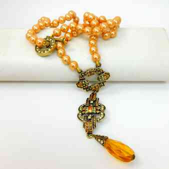 Champagne and Citrine pearls and pendant by Heidi Daus