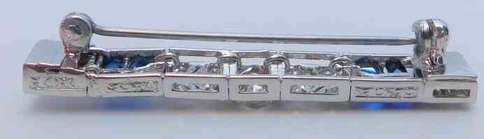 Antique Art Deco Platinum 1.17 CTTW Diamond & Sapphire Bar Brooch 7.3g